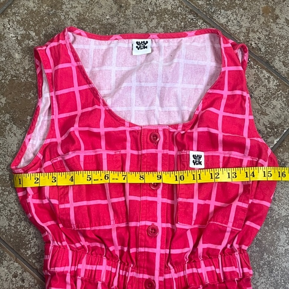 Lucy & Yak Jumpsuit Button Sz XS Sleeveless Flower Geometric Pink Pockets - Picture 12 of 15